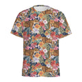 Flower And Tiger Pattern Print Men's Athletic T-Shirt