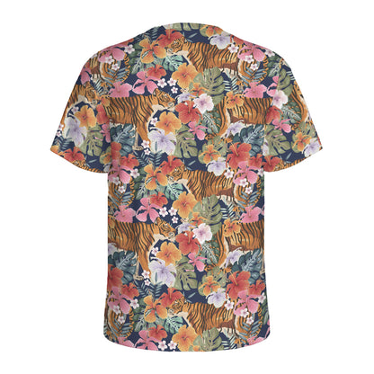 Flower And Tiger Pattern Print Men's Sports T-Shirt