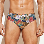 Flower And Tiger Pattern Print Men's Swim Briefs