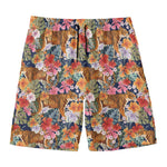Flower And Tiger Pattern Print Men's Swim Trunks