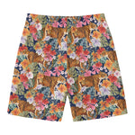 Flower And Tiger Pattern Print Men's Swim Trunks