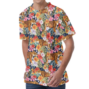 Flower And Tiger Pattern Print Men's Velvet T-Shirt