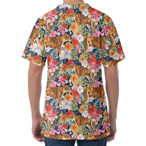 Flower And Tiger Pattern Print Men's Velvet T-Shirt