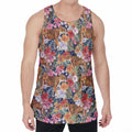 Flower And Tiger Pattern Print Men's Velvet Tank Top