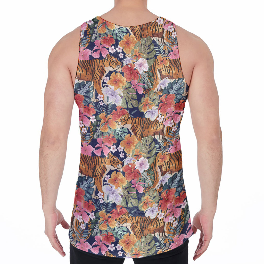 Flower And Tiger Pattern Print Men's Velvet Tank Top