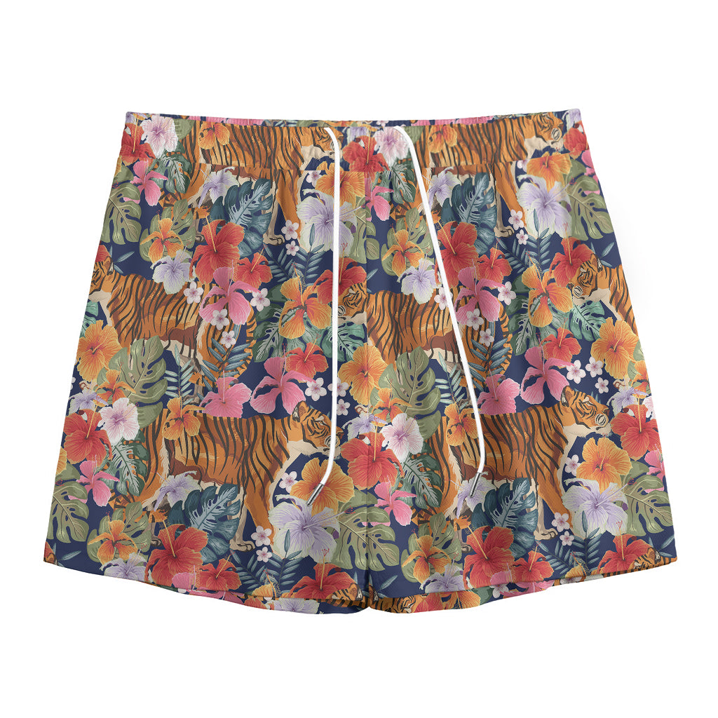 Flower And Tiger Pattern Print Mesh Shorts