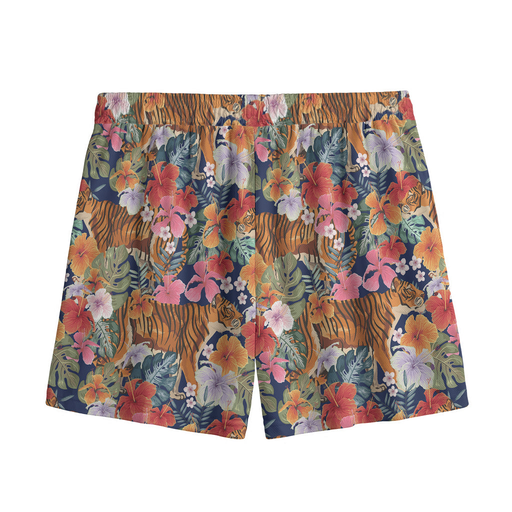 Flower And Tiger Pattern Print Mesh Shorts