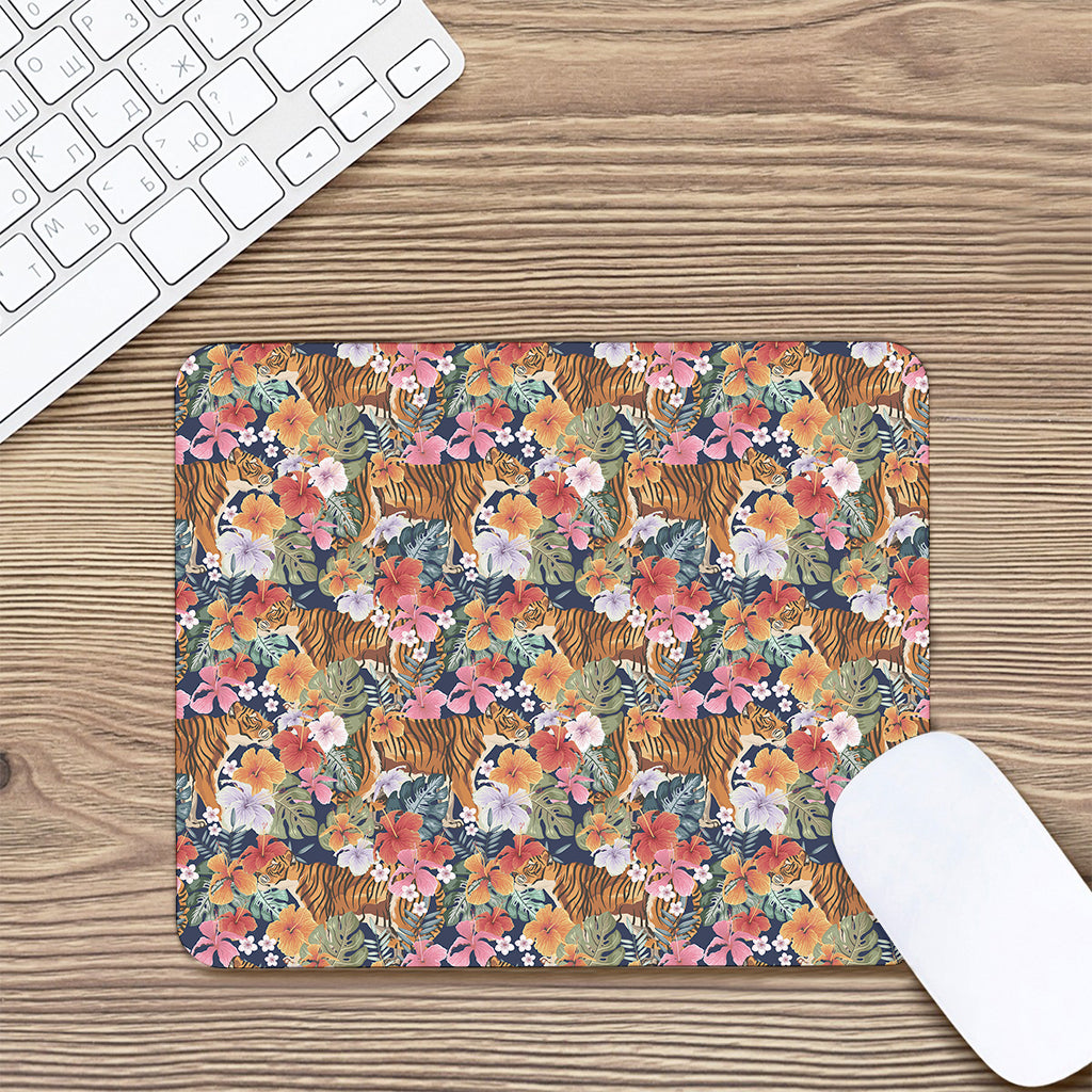 Flower And Tiger Pattern Print Mouse Pad