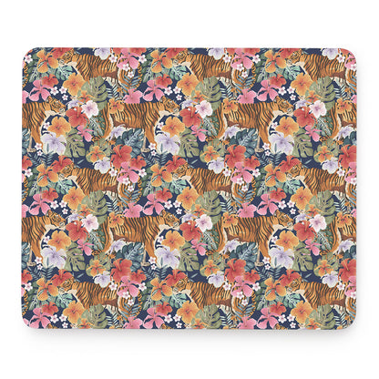 Flower And Tiger Pattern Print Mouse Pad