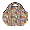 Flower And Tiger Pattern Print Neoprene Lunch Bag