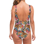 Flower And Tiger Pattern Print One Piece Swimsuit