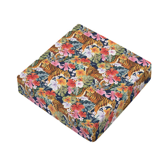 Flower And Tiger Pattern Print Outdoor Seat Cushion Cover
