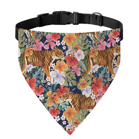 Flower And Tiger Pattern Print Over The Collar Dog Bandana