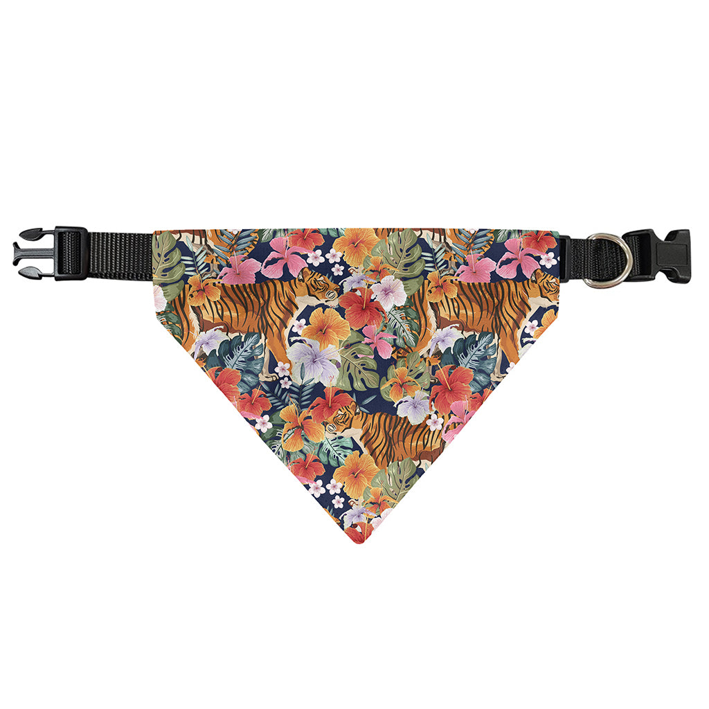 Flower And Tiger Pattern Print Over The Collar Dog Bandana