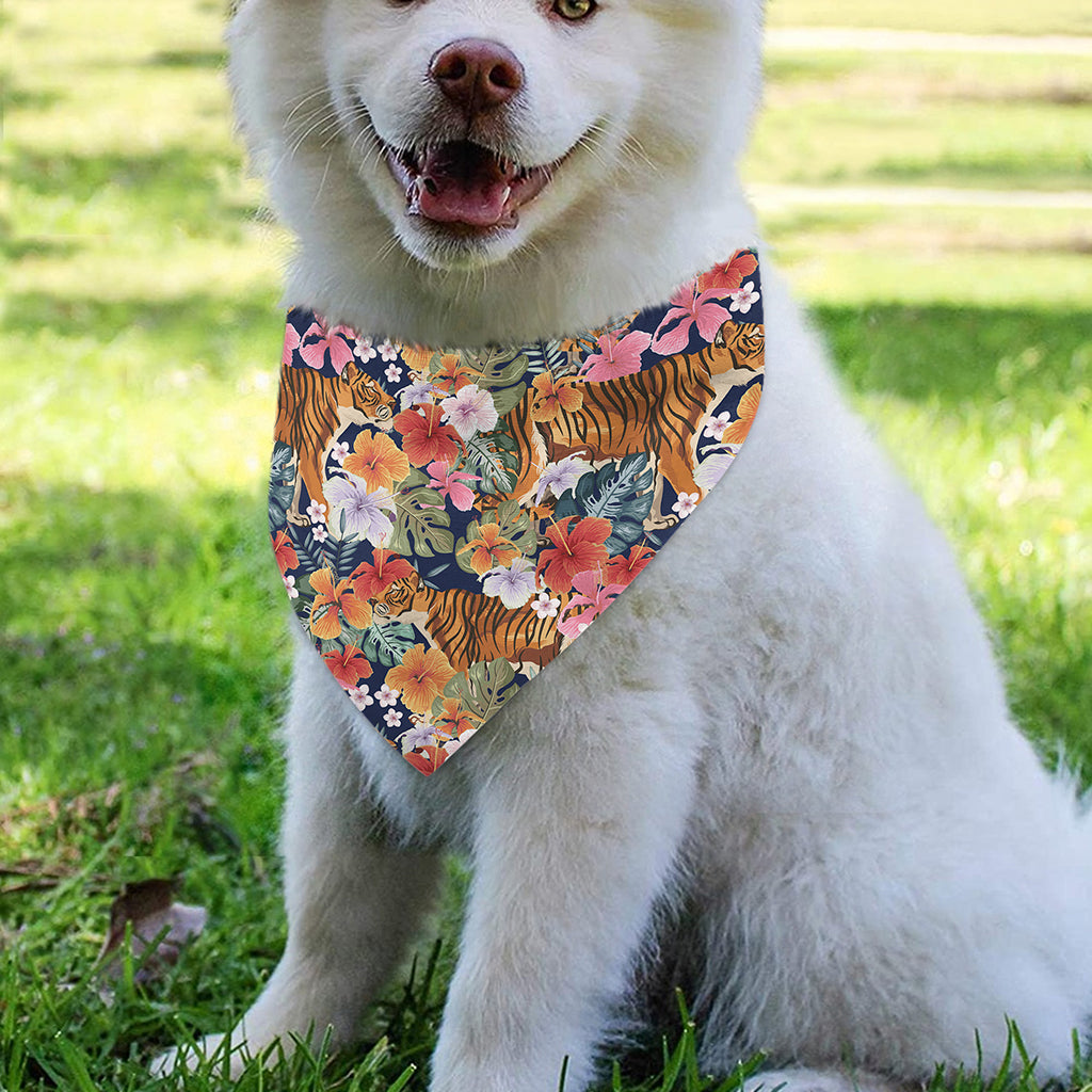 Flower And Tiger Pattern Print Over The Collar Dog Bandana
