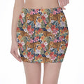 Flower And Tiger Pattern Print Pencil Mini Skirt