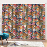 Flower And Tiger Pattern Print Pencil Pleat Curtains