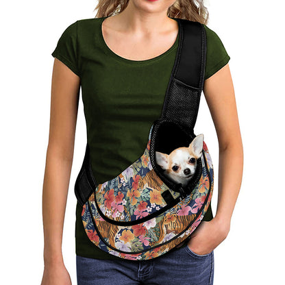Flower And Tiger Pattern Print Pet Sling Carrier