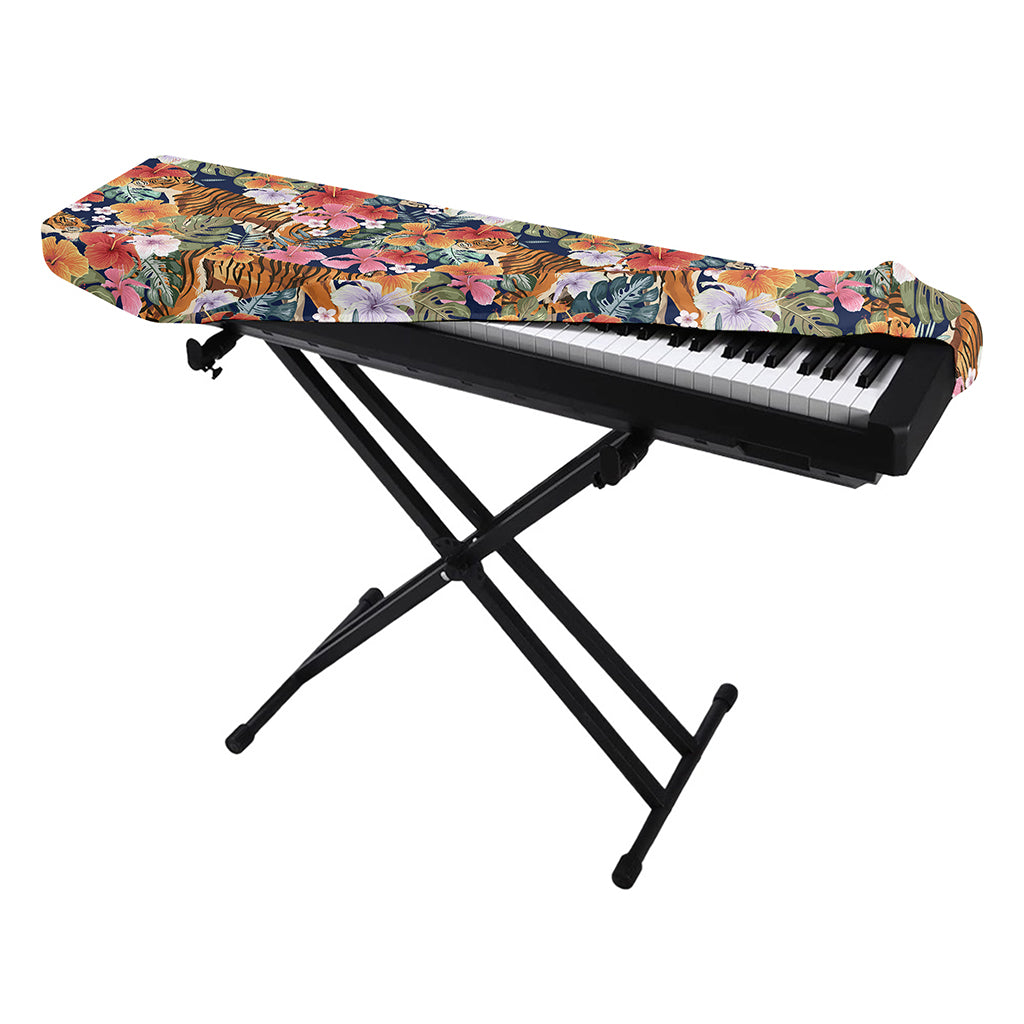 Flower And Tiger Pattern Print Piano Keyboard Cover