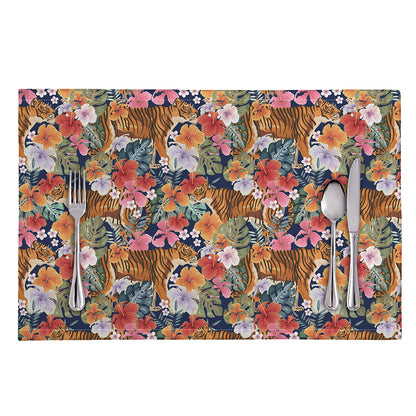 Flower And Tiger Pattern Print Placemat