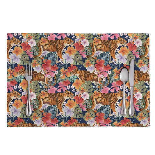 Flower And Tiger Pattern Print Placemat