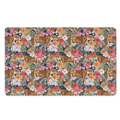 Flower And Tiger Pattern Print Polyester Doormat