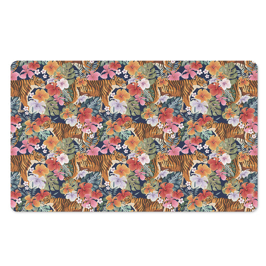 Flower And Tiger Pattern Print Polyester Doormat