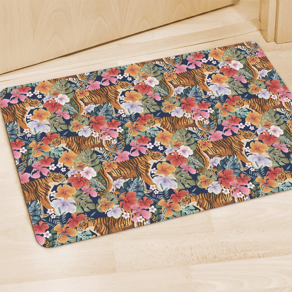 Flower And Tiger Pattern Print Polyester Doormat