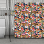 Flower And Tiger Pattern Print Polyester Shower Curtain
