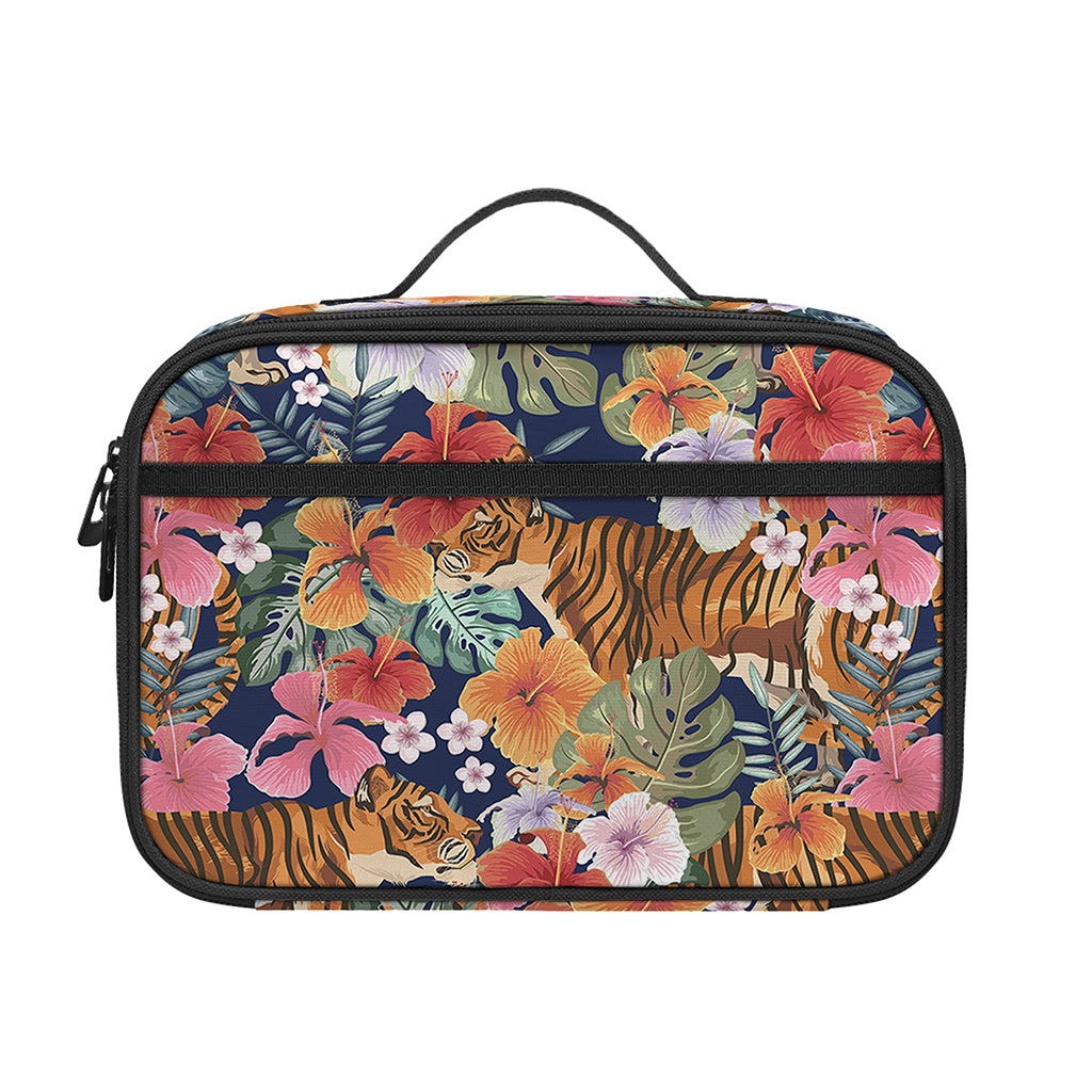 Flower And Tiger Pattern Print Portable Lunch Bag