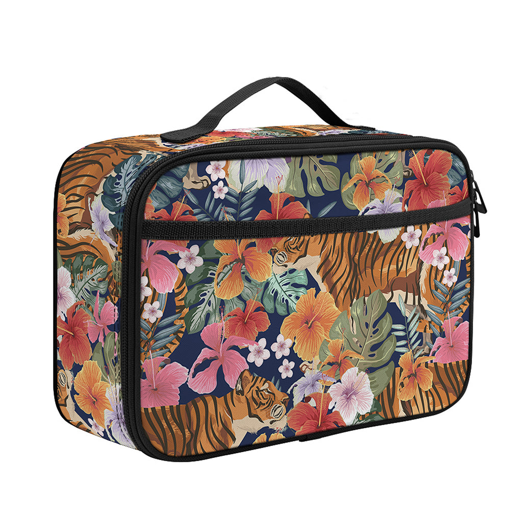 Flower And Tiger Pattern Print Portable Lunch Bag
