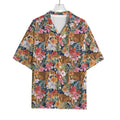 Flower And Tiger Pattern Print Rayon Hawaiian Shirt