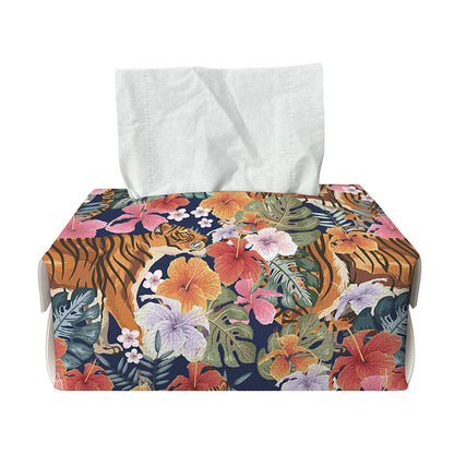 Flower And Tiger Pattern Print Rectangle Tissue Box Cover