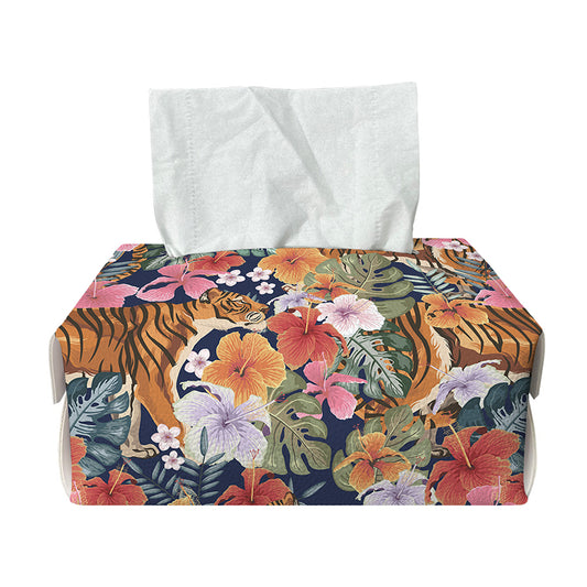 Flower And Tiger Pattern Print Rectangle Tissue Box Cover