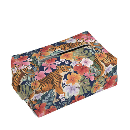 Flower And Tiger Pattern Print Rectangle Tissue Box Cover