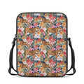 Flower And Tiger Pattern Print Rectangular Crossbody Bag