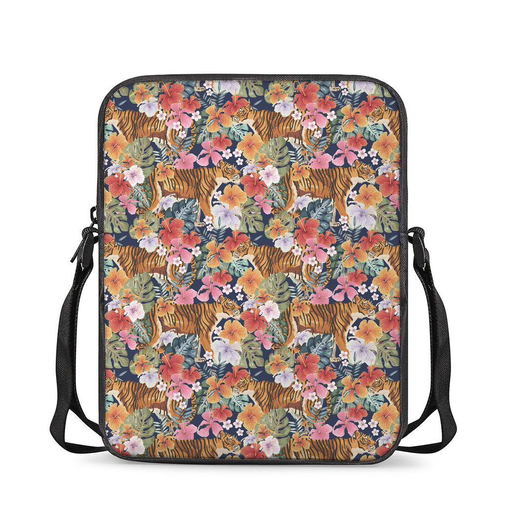 Flower And Tiger Pattern Print Rectangular Crossbody Bag
