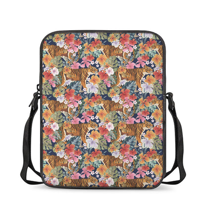 Flower And Tiger Pattern Print Rectangular Crossbody Bag