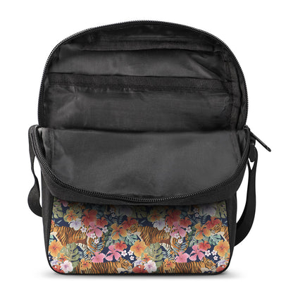 Flower And Tiger Pattern Print Rectangular Crossbody Bag