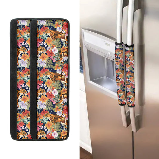 Flower And Tiger Pattern Print Refrigerator Handle Covers