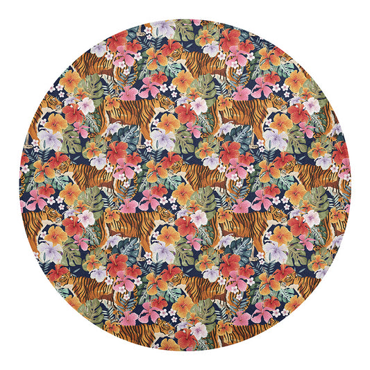 Flower And Tiger Pattern Print Round Blanket