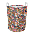 Flower And Tiger Pattern Print Round Laundry Basket