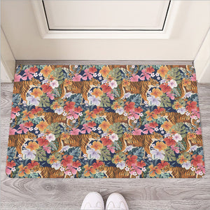 Flower And Tiger Pattern Print Rubber Doormat