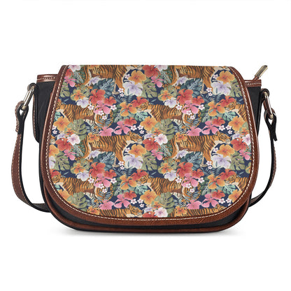 Flower And Tiger Pattern Print Saddle Bag
