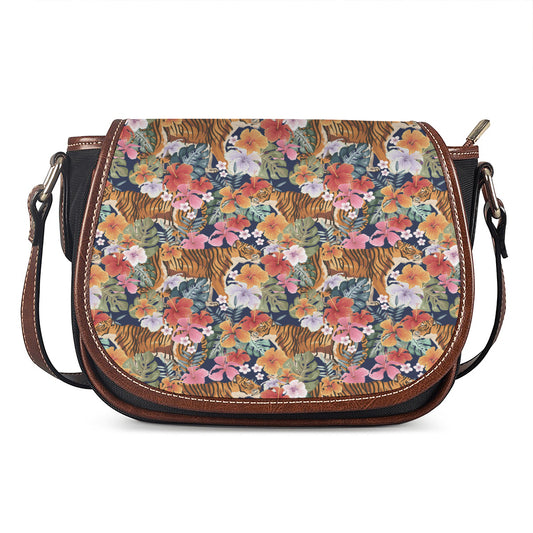 Flower And Tiger Pattern Print Saddle Bag