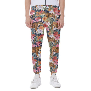 Flower And Tiger Pattern Print Scuba Joggers