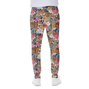 Flower And Tiger Pattern Print Scuba Joggers