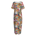 Flower And Tiger Pattern Print Short Sleeve Long Nightdress