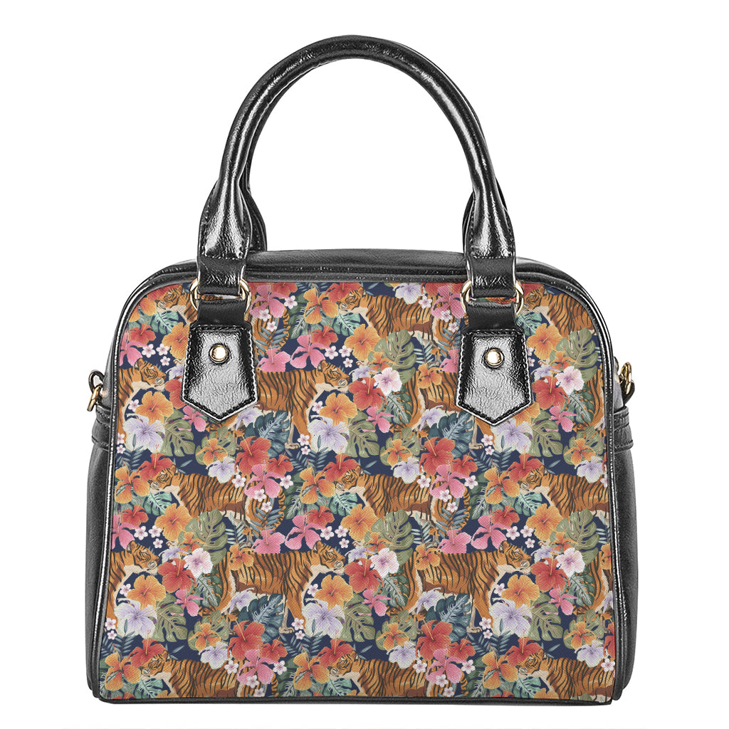 Flower And Tiger Pattern Print Shoulder Handbag