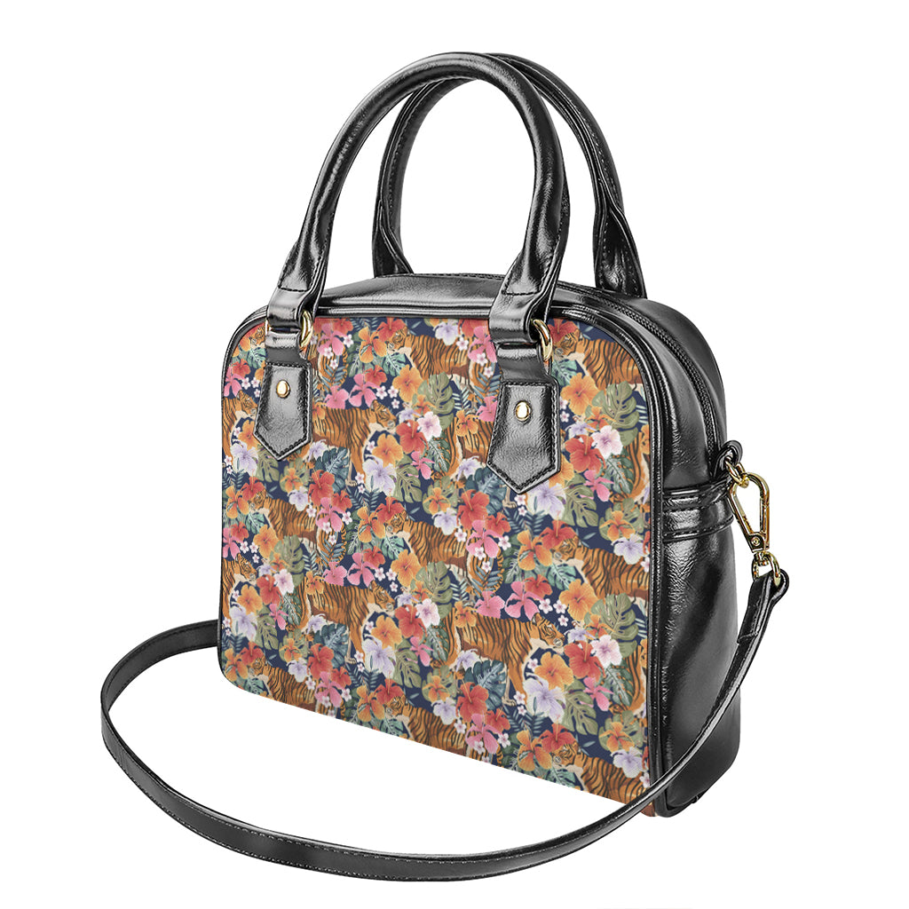 Flower And Tiger Pattern Print Shoulder Handbag